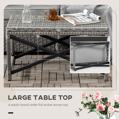 Outdoor Coffee Table, Garden PE Rattan Side Table with Plastic Board Under the Full Woven Table Top and X-Shaped Frame for Pa