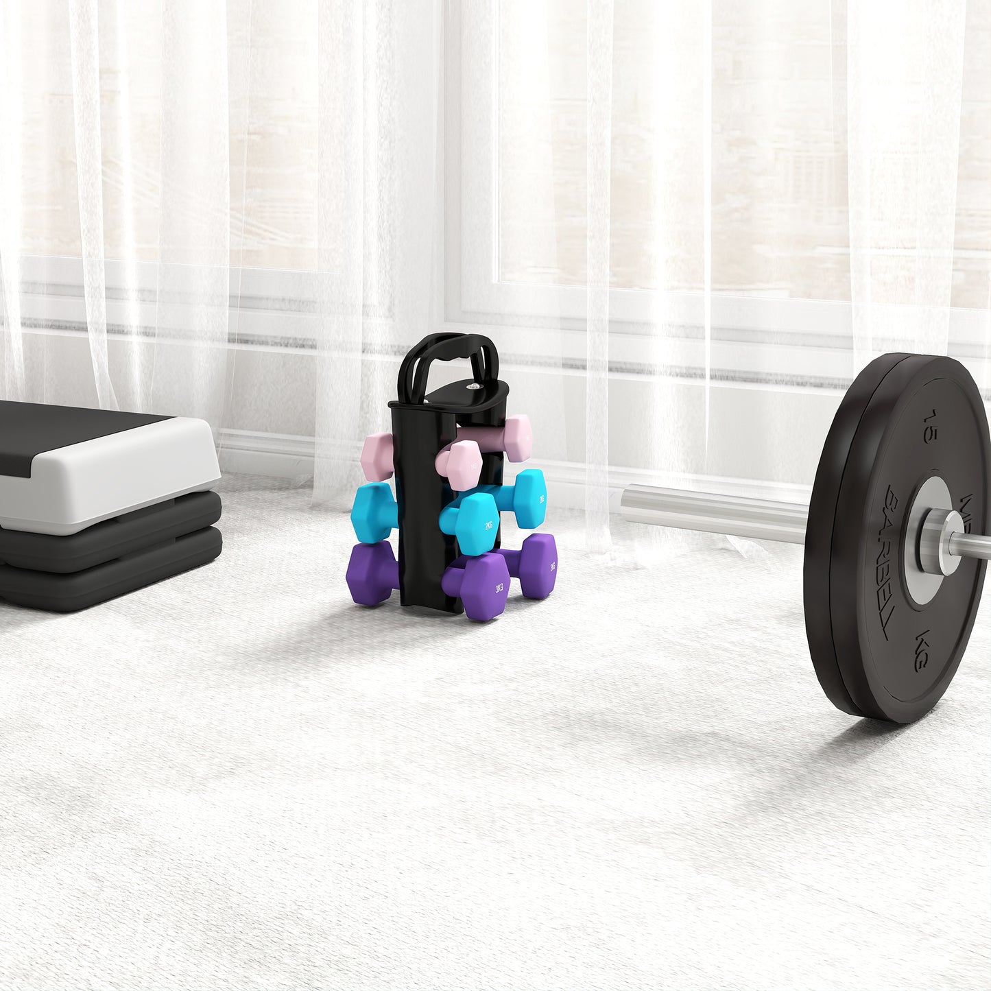 Dumbbells Set with Storage Rack, 2 x 1kg, 2 x 2kg, 2 x 3kg, Pink