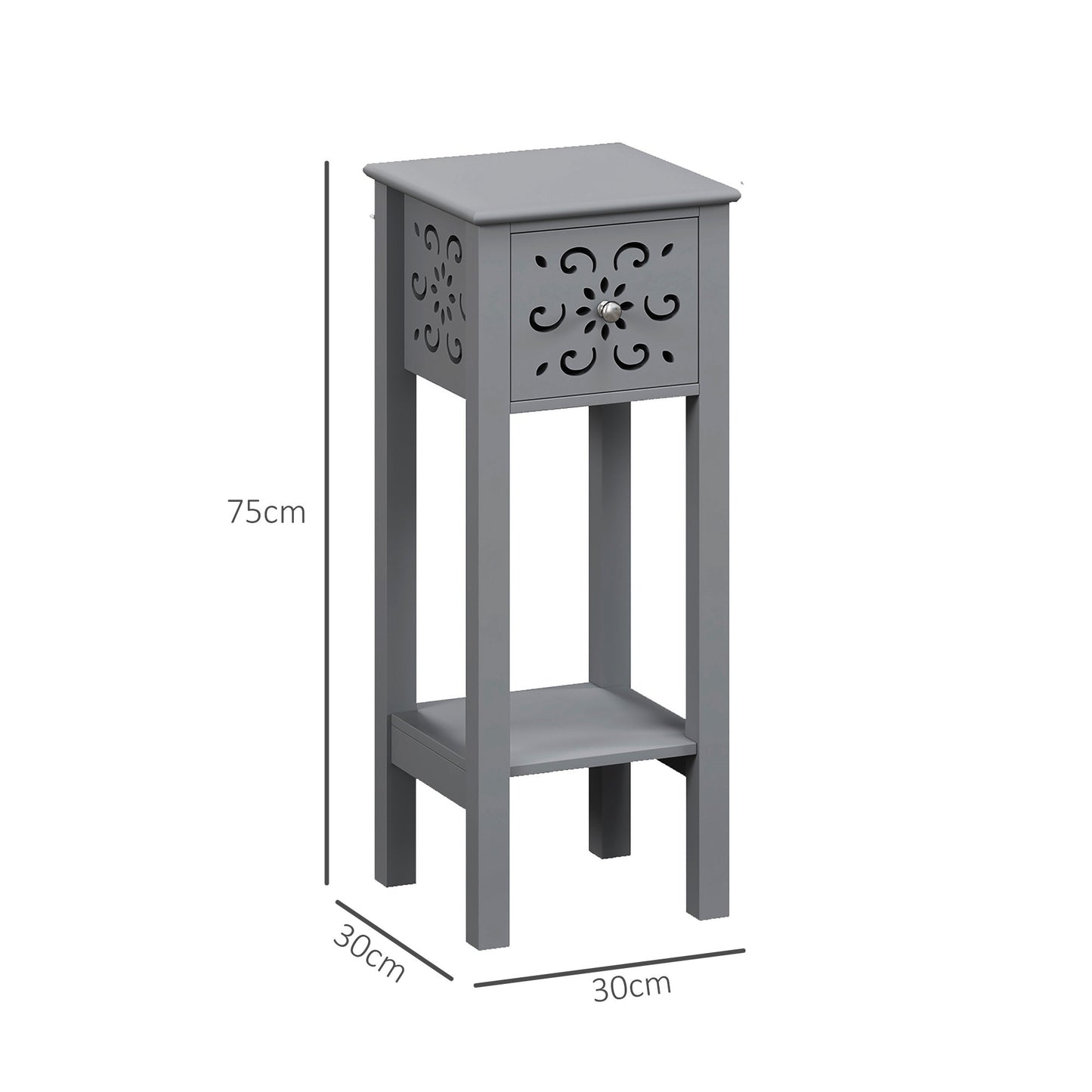 Set of Two Elegant Floral Cut-Out Side Tables - Grey