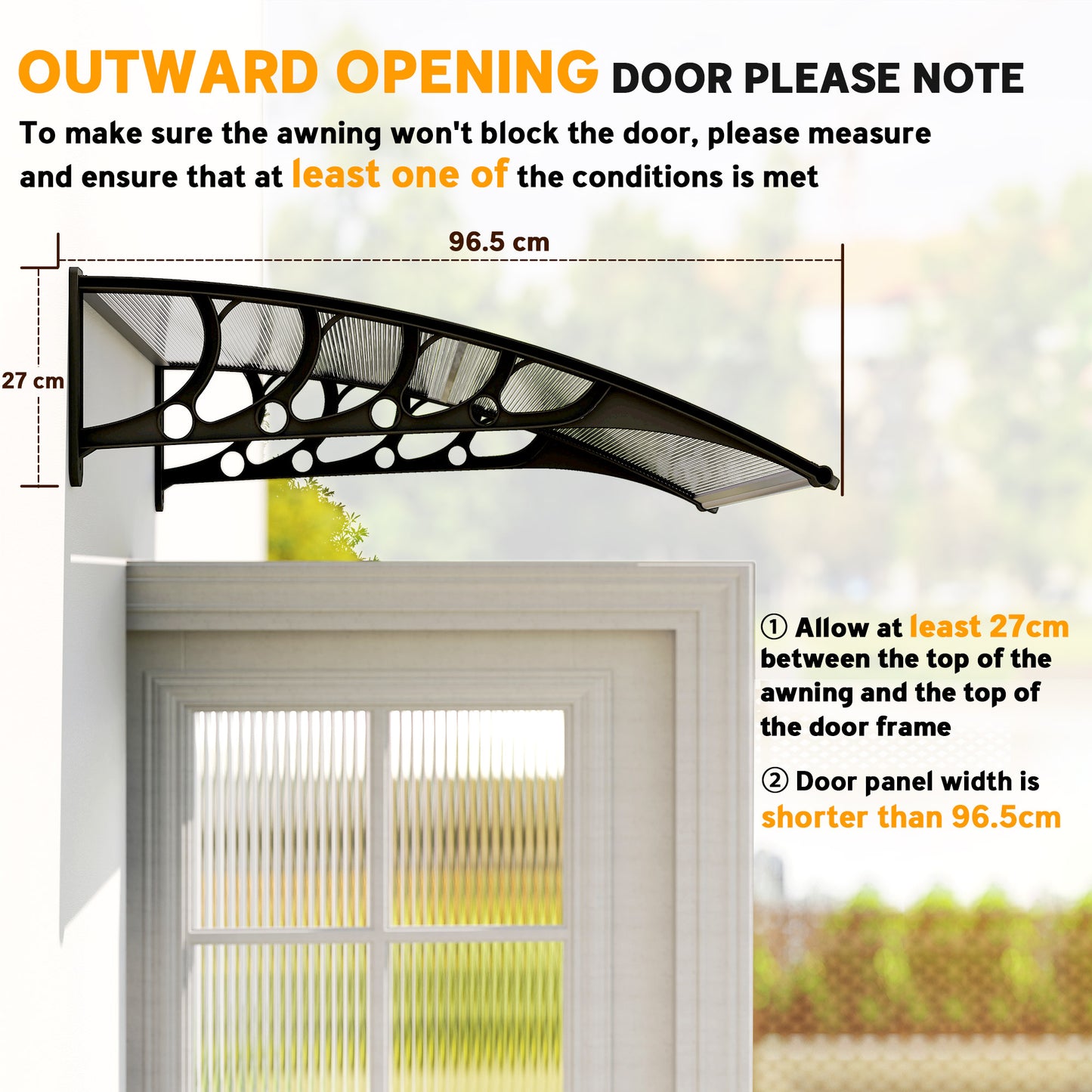 Front Door Canopy, Outdoor Awning, Rain Shelter for Window, Porch and Front/Back Door, 103 x 96.5 cm, Clear
