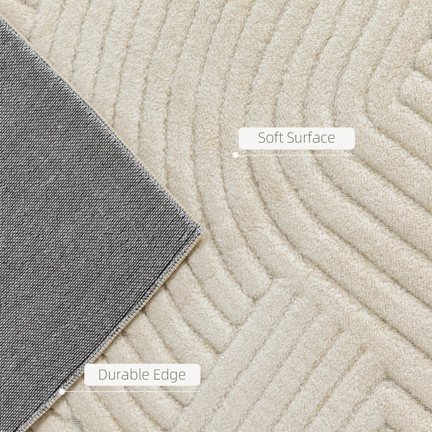 Modern Geometric Rug, Thick Plush, Non-Slip, 200 x 140 cm, Cream, Living Room, Bedroom, Office