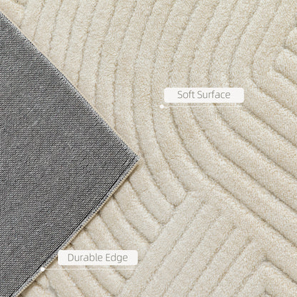 Modern Geometric Rug, Thick Plush, Non-Slip, 200 x 140 cm, Cream, Living Room, Bedroom, Office