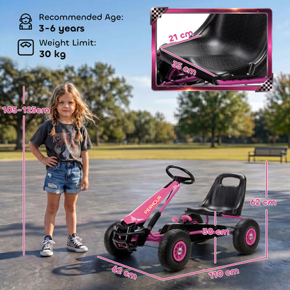 Kids Pedal Go Kart with Adjustable Seat, EVA Tyres, Manual Clutch, Brake, Go Kart for Kids 3-8 Years, Pink