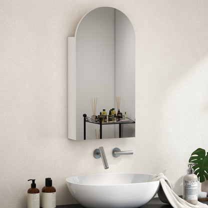 Arched Bathroom Mirror Cabinet with Adjustable Glass Shelves - White