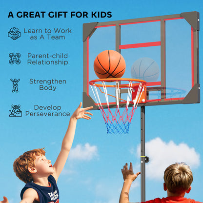 Basketball Hoop Outdoor Indoor, 210-260cm Height Adjustable Basketball Hoop with Wheels, Larger Base, for 6+ Years, Red