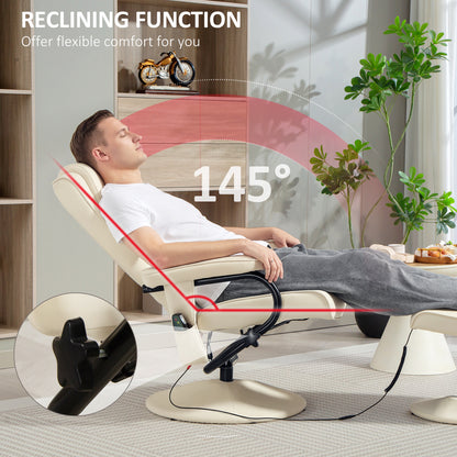 Swivel Recliner Chair and Footstool, Faux Leather Massage Recliner Armchair with Remote Control and Round Wrapped Base