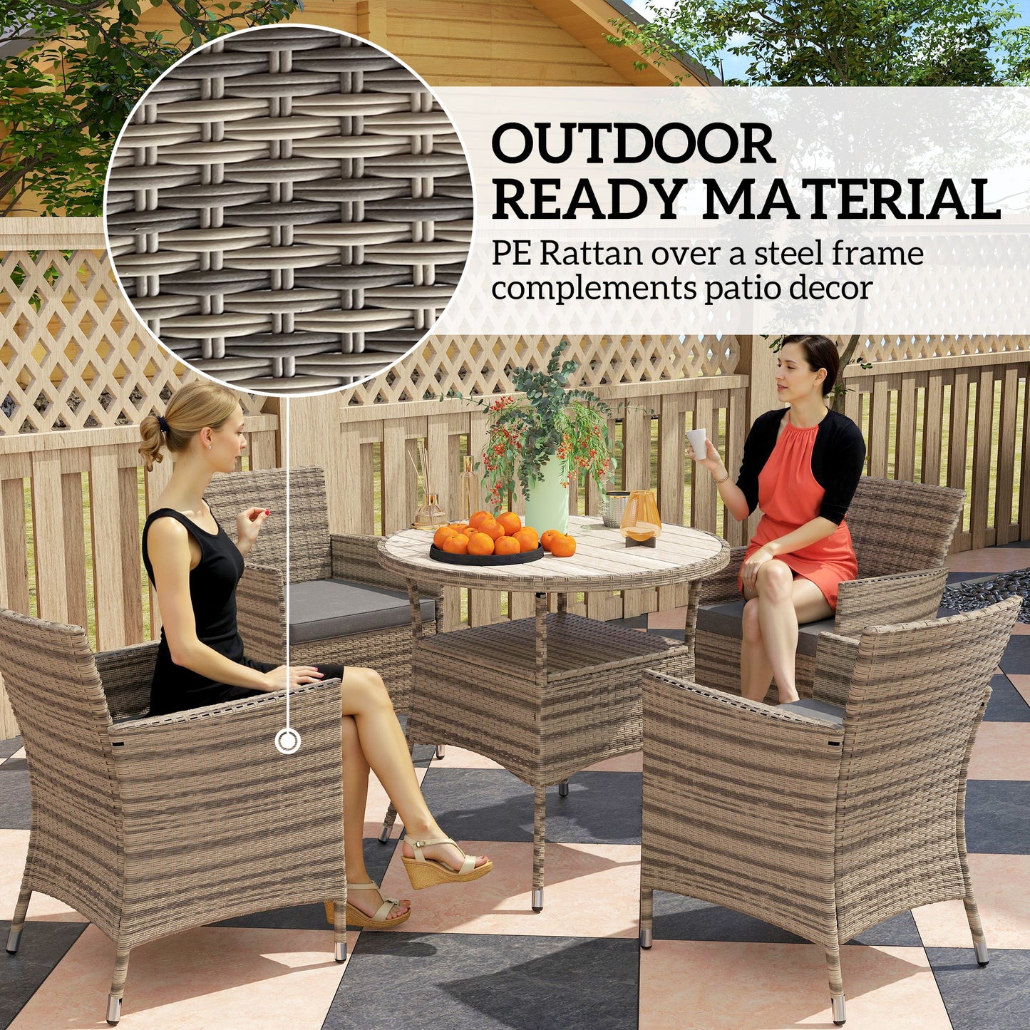 Five-Piece Rattan Garden Set, with Two-Tier Table - Grey