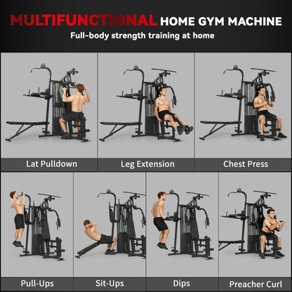All-in-One Home Gym Machine, Multifunctional Power Cage with 69 kg Weight Stack and Pulley System, Black