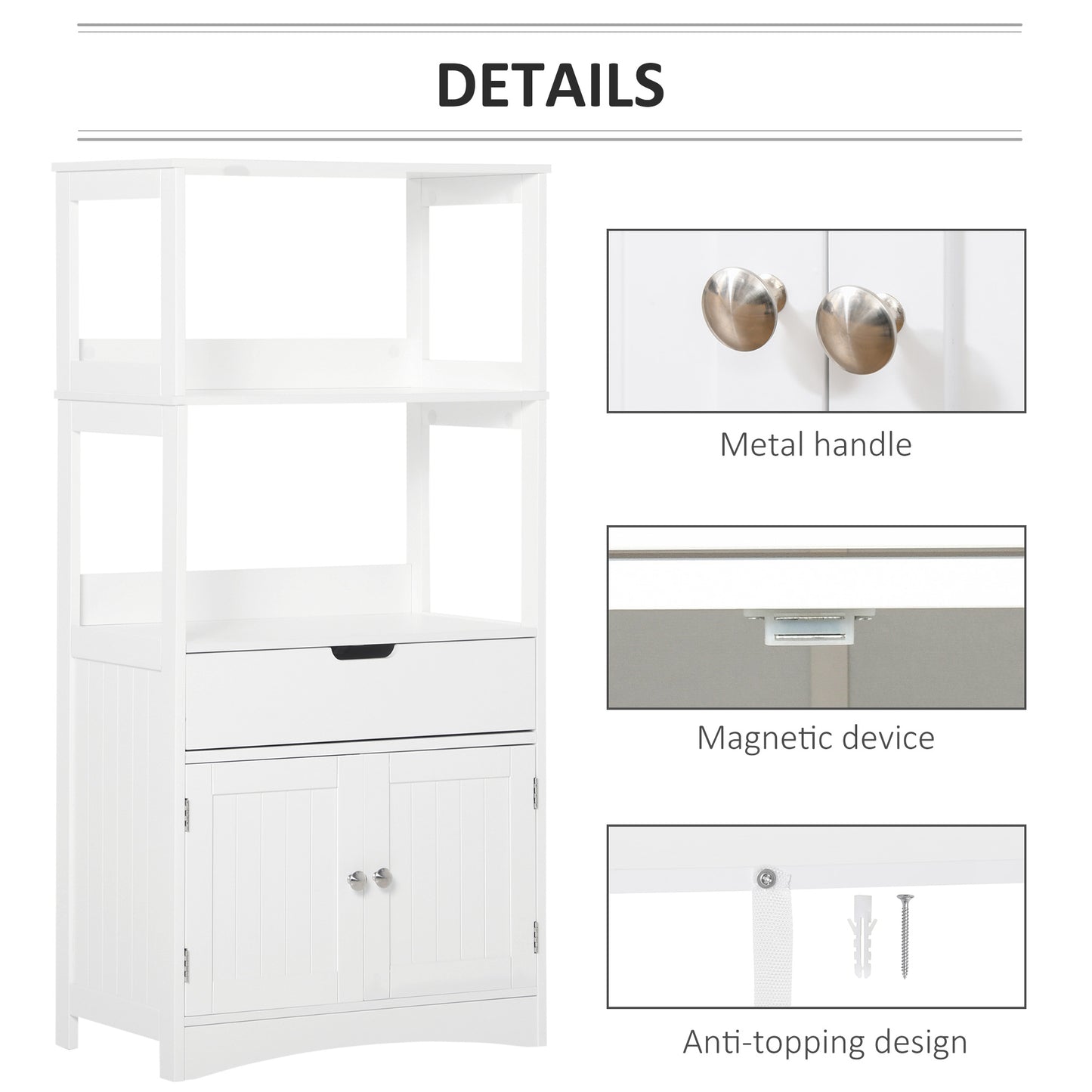 Bathroom Floor Cabinet, Free Standing Kitchen Cupboard with Shelves, Drawer and Doors, Storage Organizer for Living Room