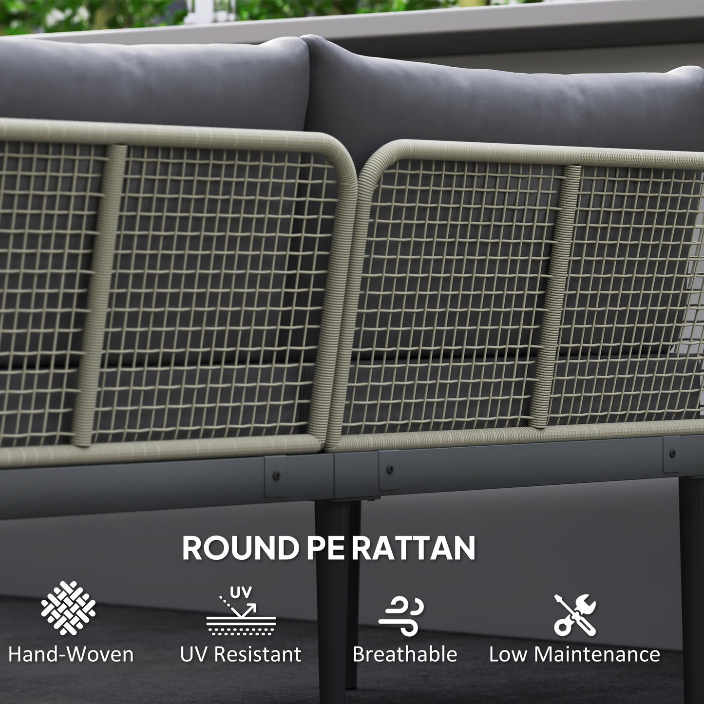 Thee-Piece 'L' Rattan Sofa Set - Grey