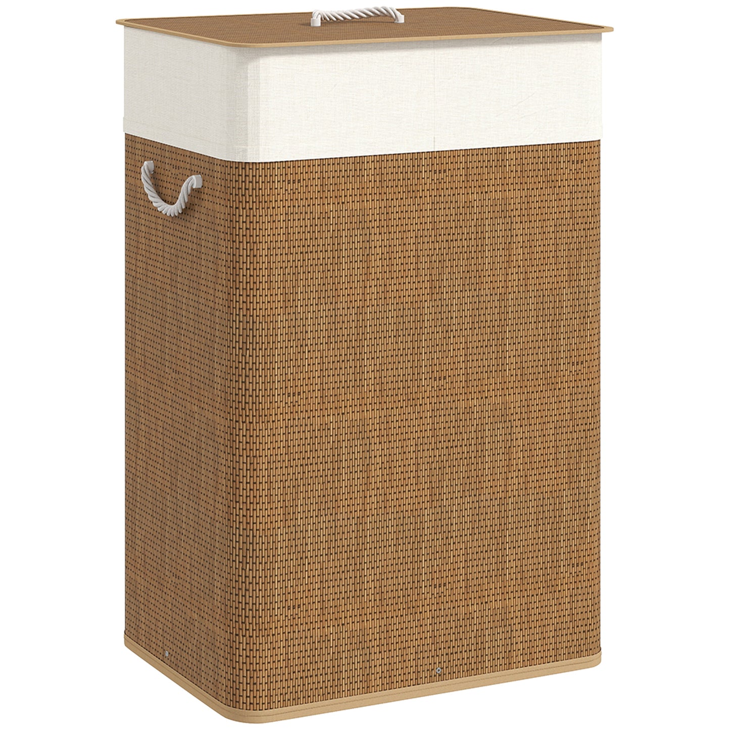 Bamboo Laundry Basket with Lid, 72L Laundry Hamper with Rope Handles