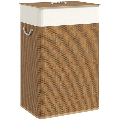 Bamboo Laundry Basket with Lid, 72L Laundry Hamper with Rope Handles