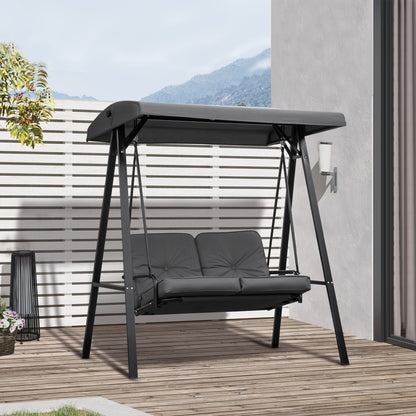 2 Seater Garden Swing Chair with Adjustable Tilting Canopy, Outdoor Hammock Bench with Steel Frame for Patio