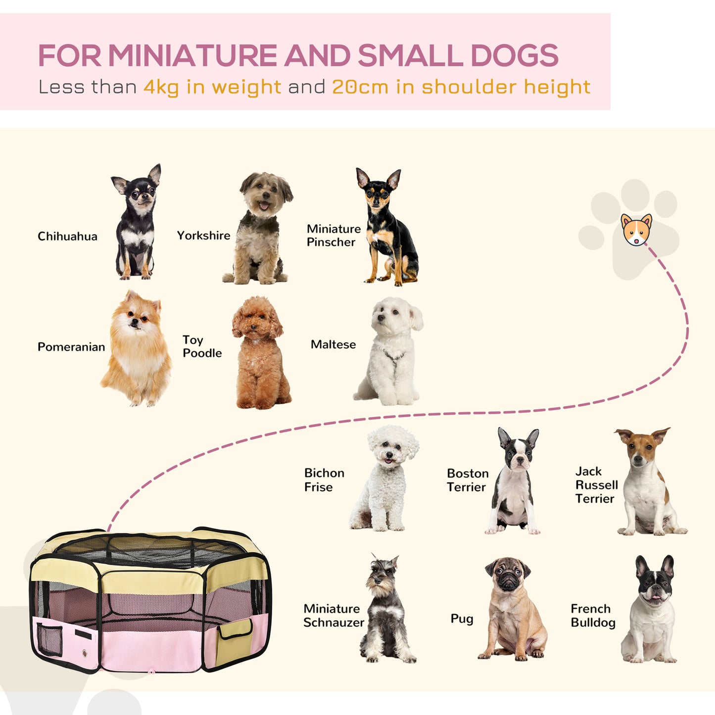 600D Oxford Soft Fabric Kennel, Pet Whelping Box Lightweight Dog Cat Puppy Playpen Rabbit Guinea Pig Foldable Portable Play P
