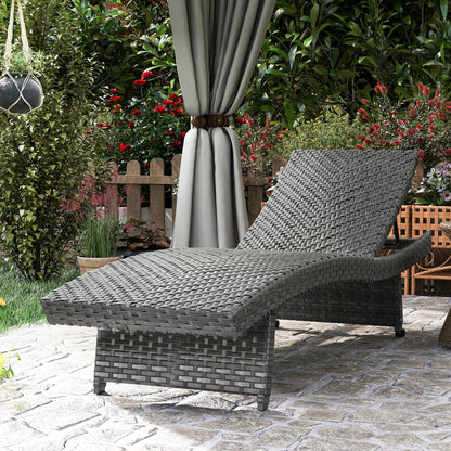 Outdoor PE Rattan Sun Lounger, Folding Wicker Garden Lounger Recliner with 4-Level Adjustable Backrest