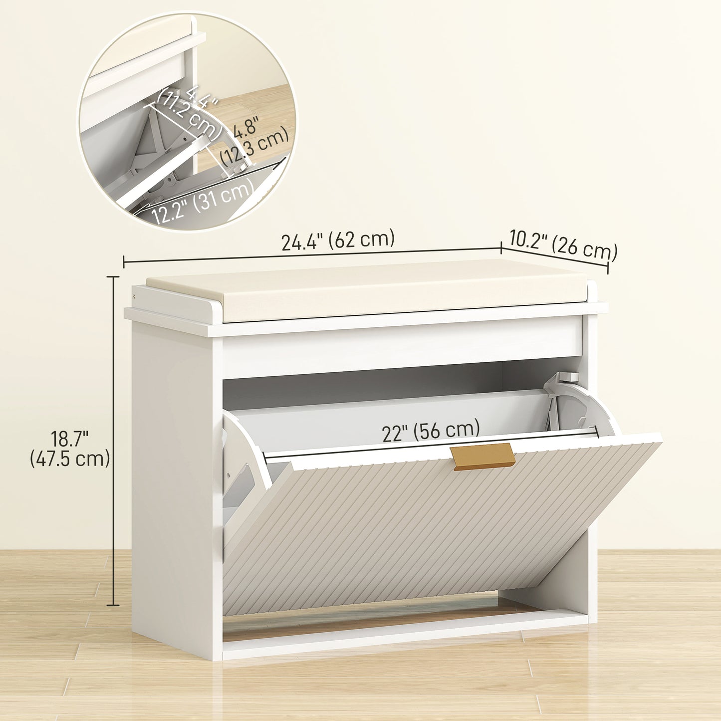 Elegant Six Shoe Bench, with Top Seat - White