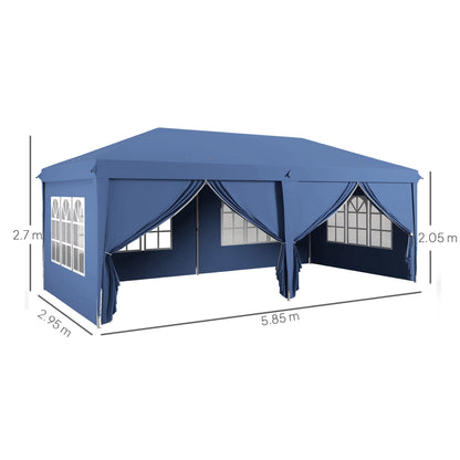 3x6m Pop-Up Gazebo, with Curtain Walls and Windows, Blue
