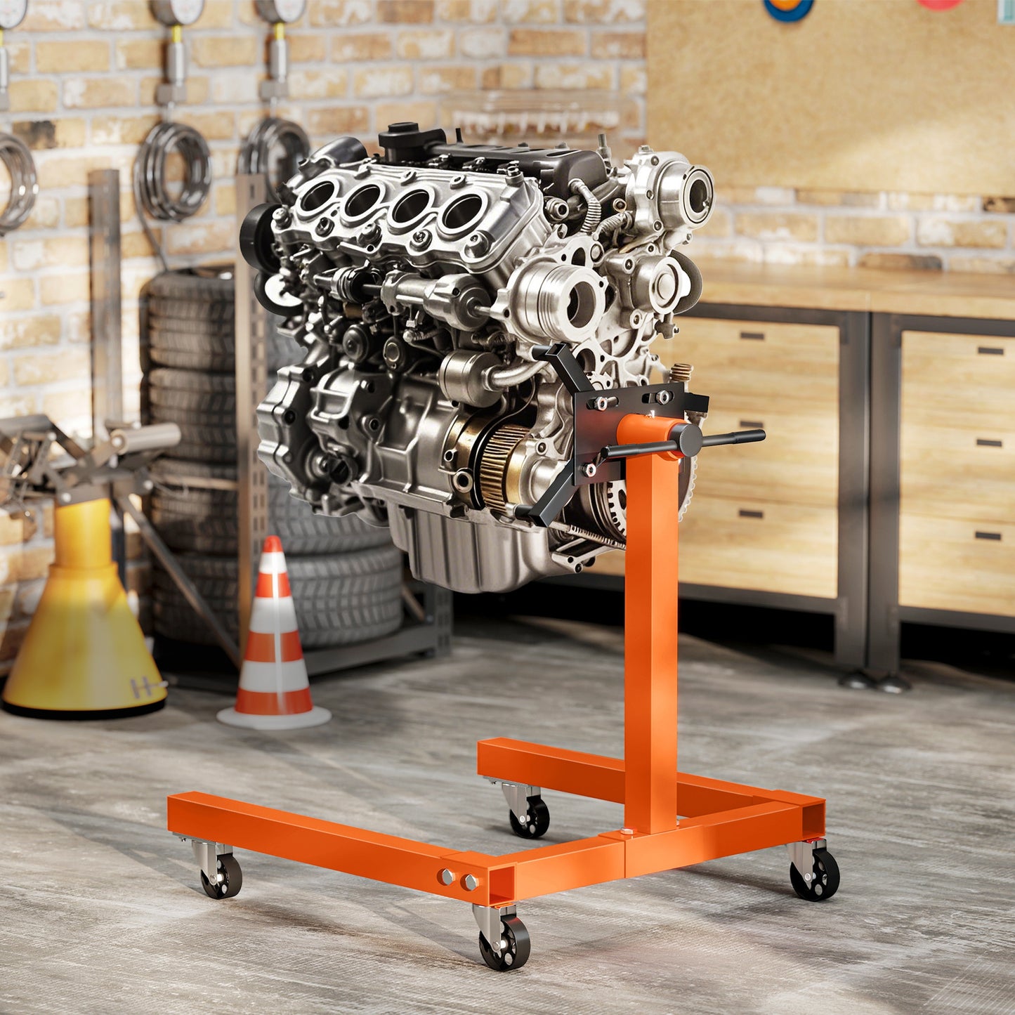 Engine Stand, 570 kg Rotating Engine Stand with 360 Degree Adjustable Head, 4 Mounting Arms, Heavy Duty Steel Support