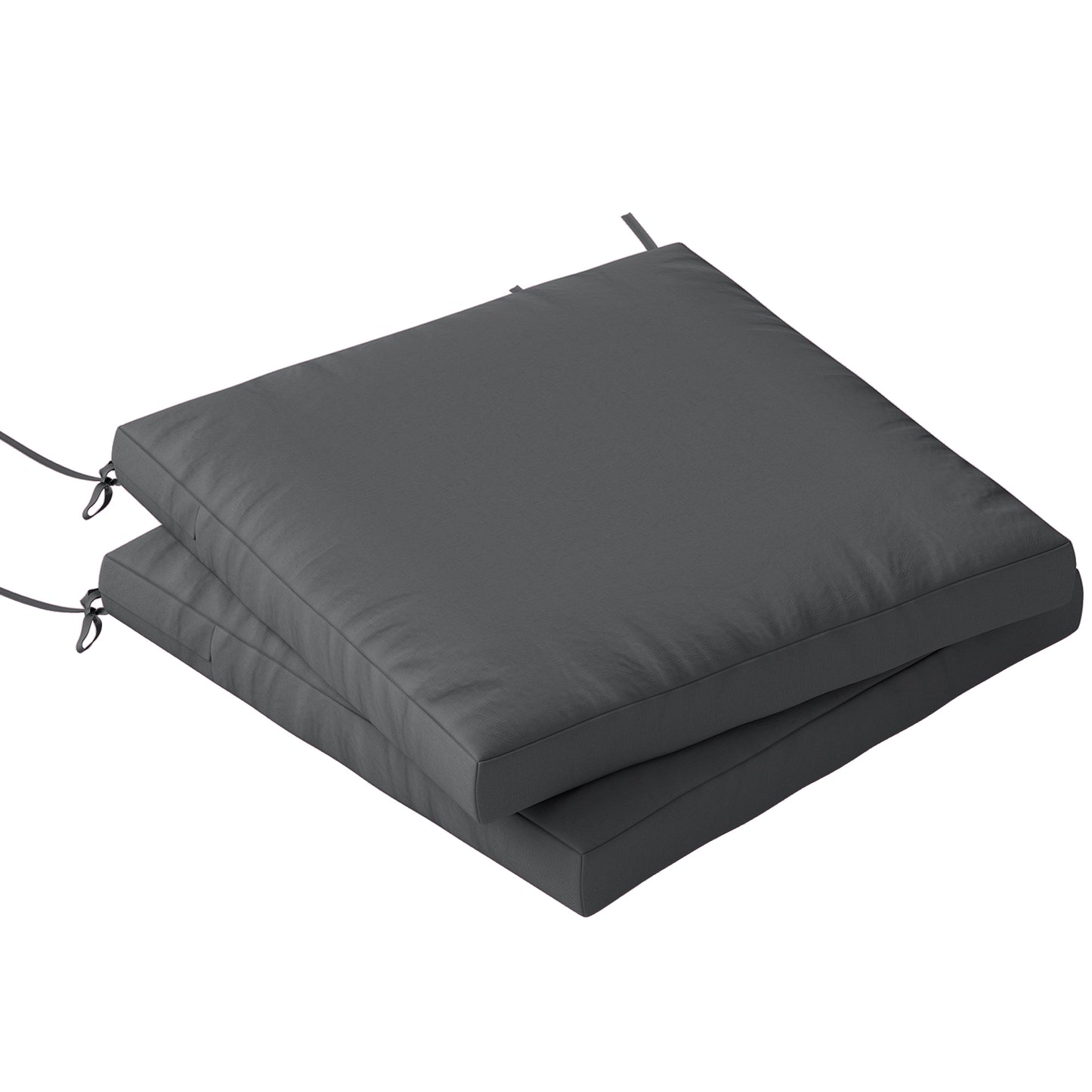 Outdoor Seat Cushions Set of 2 with Ties, Waterproof Garden Seat Pads, Dark Grey