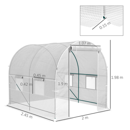 245 x 200cm Polytunnel Greenhouse - White