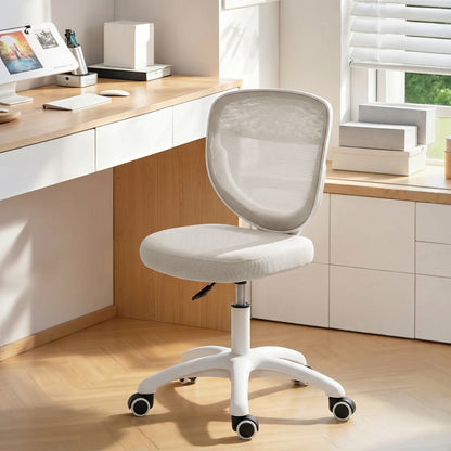 Office Chair, Armless Computer Desk Chair with Breathable Mesh, Adjustable Height, Swivel Wheels, Grey