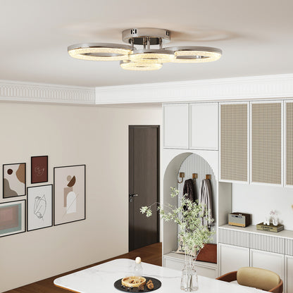 4-Ring LED Ceiling Light, Flush Mount Ceiling Light with 3 Colour Temperatures, Silver Tone