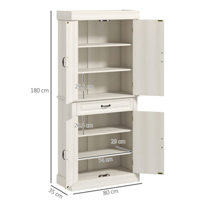 Tall Kitchen Cupboard, Kitchen Pantry Cabinet with 6 Shelves and Drawer, Cream White