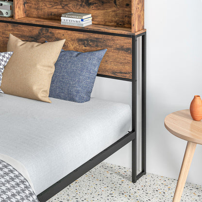 Industrial King Bed Frame, 5.2FT Steel Bed Base with Storage Headboard, Footboard, Slatted Support and Under Bed Storage