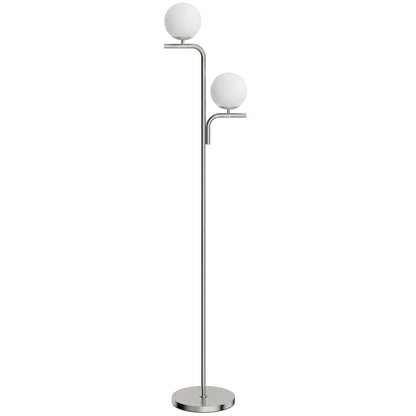 LED Floor Lamp, Modern Standing Lamp with 3 Colour Temperatures, Globe Glass Shades and Foot Switch, Silver Tone