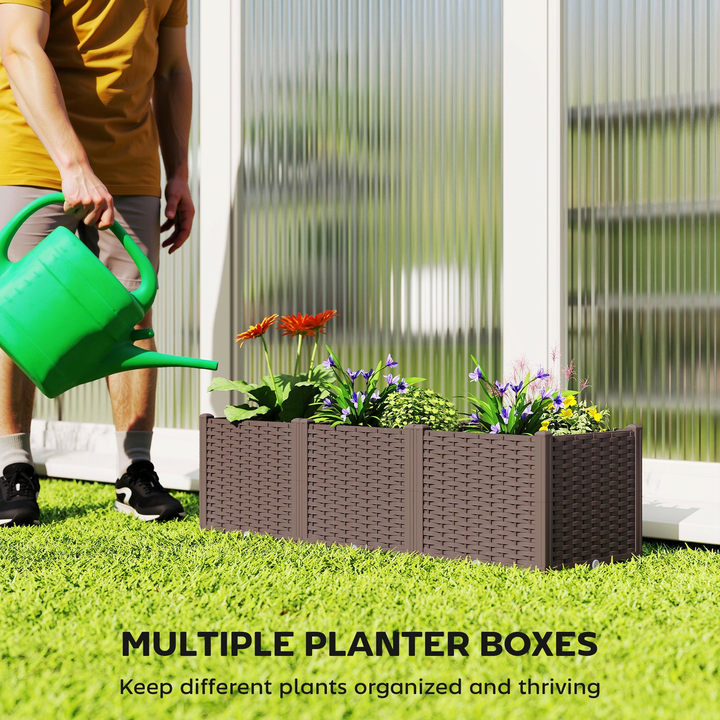 Plastic Raised Garden Bed with Legs, Self Watering Elevated Planter Boxes with Drainage Holes and Plugs