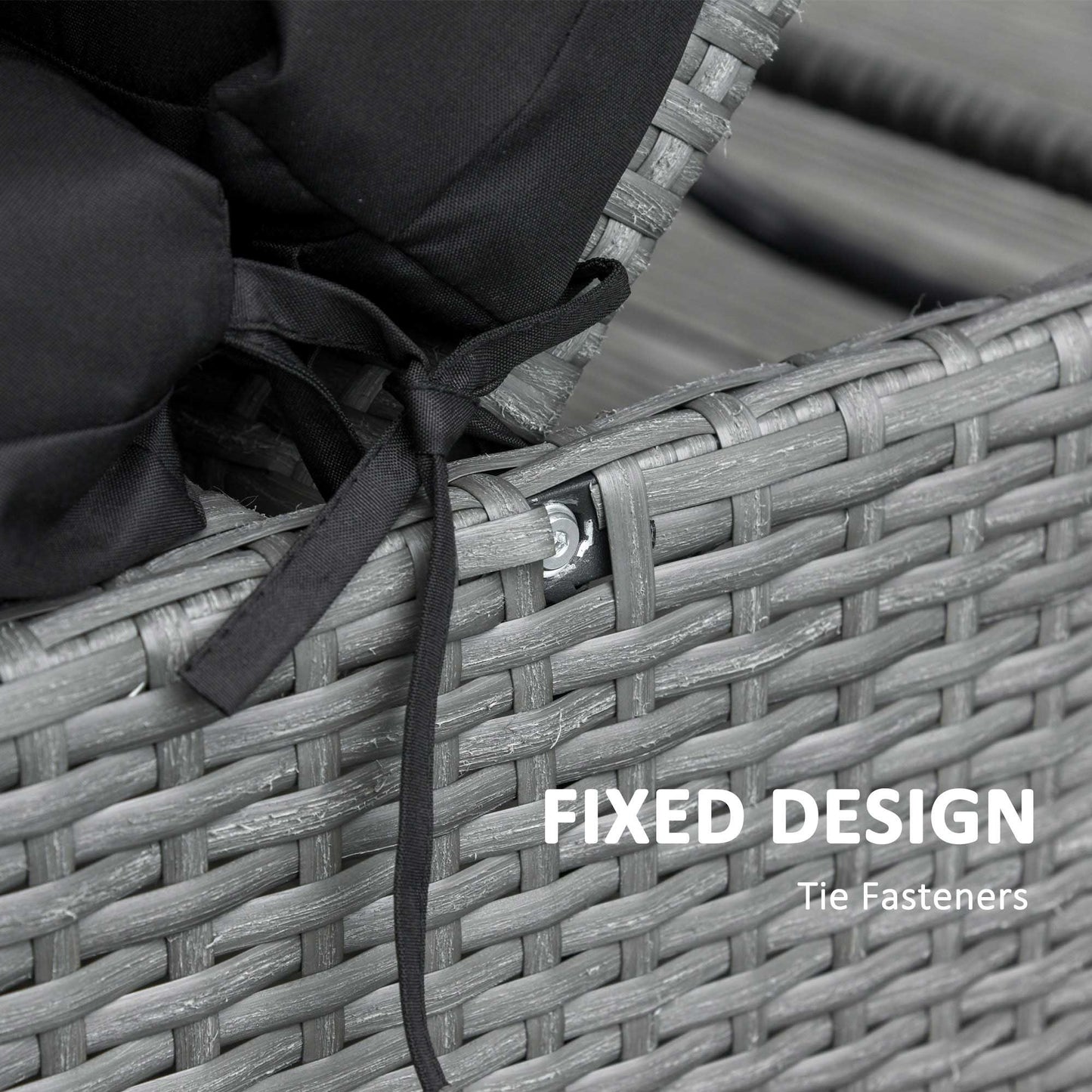 Set of 2 Sun Lounger Cushions, Replacement Cushions for Rattan Furniture with Ties, 196 x 55 cm, Cushion ONLY, Black