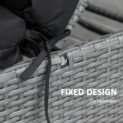 Set of 2 Sun Lounger Cushions, Replacement Cushions for Rattan Furniture with Ties, 196 x 55 cm, Cushion ONLY, Black