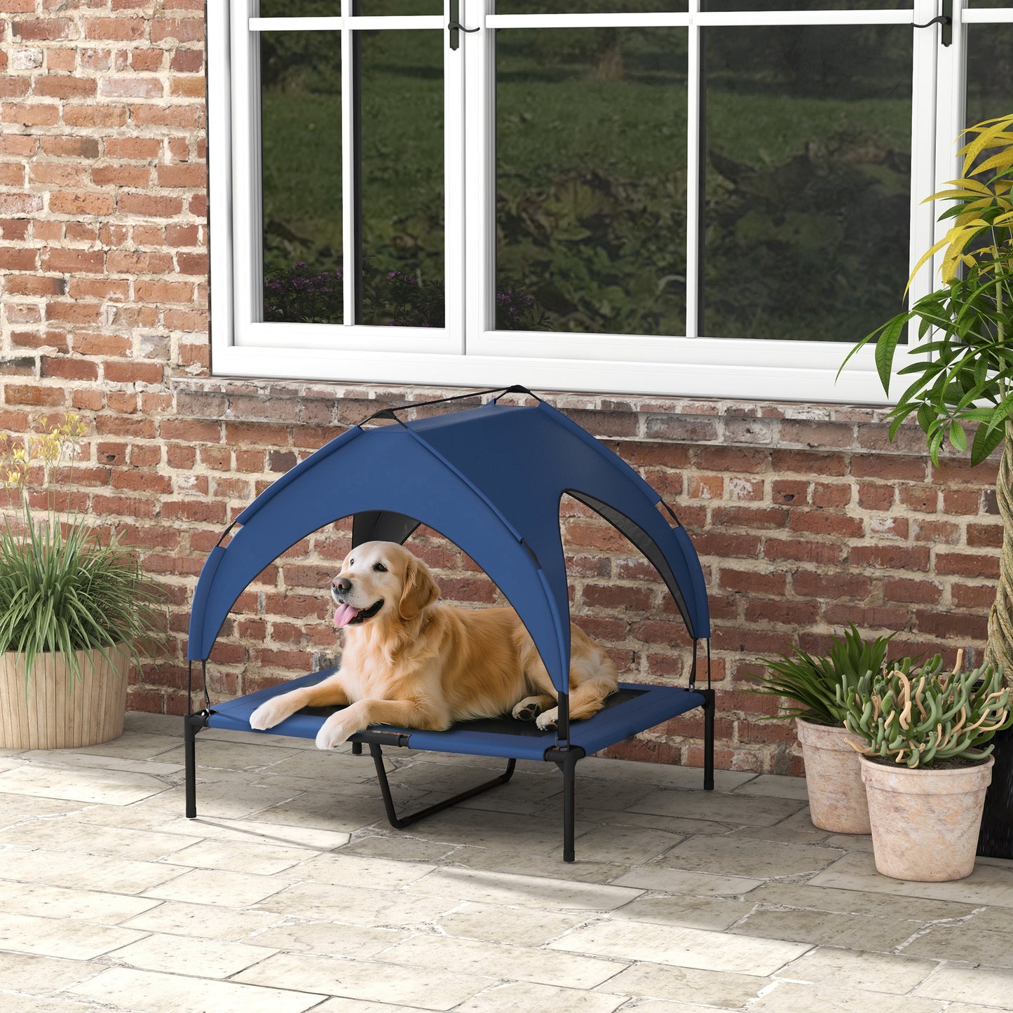 Cooling Raised Pet Bed w/ Washable Breathable Mesh, for Medium, Large Dogs, 91 x 76 x 89cm - Dark Blue