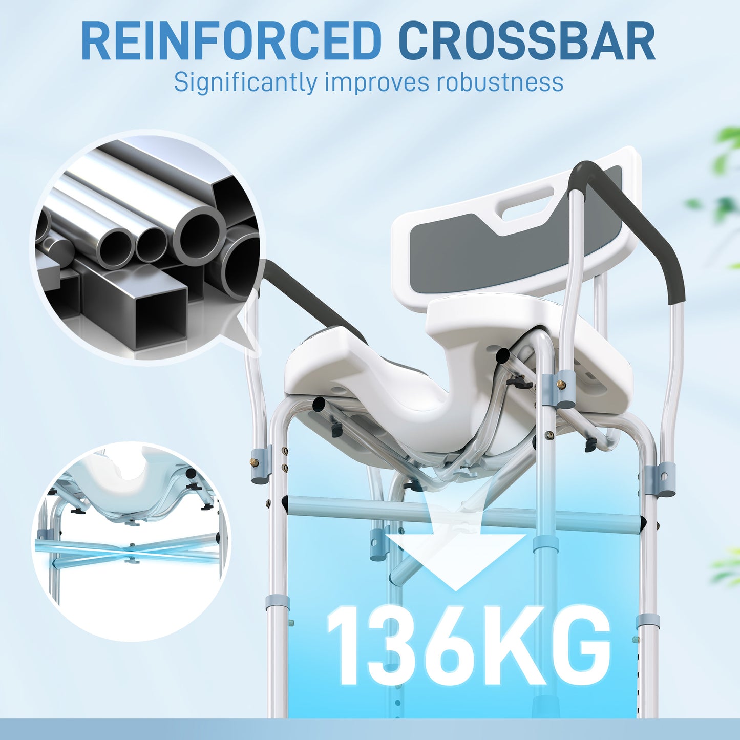 Shower Chair with Hygiene Cut-Out Seat and Reinforced Crossbars