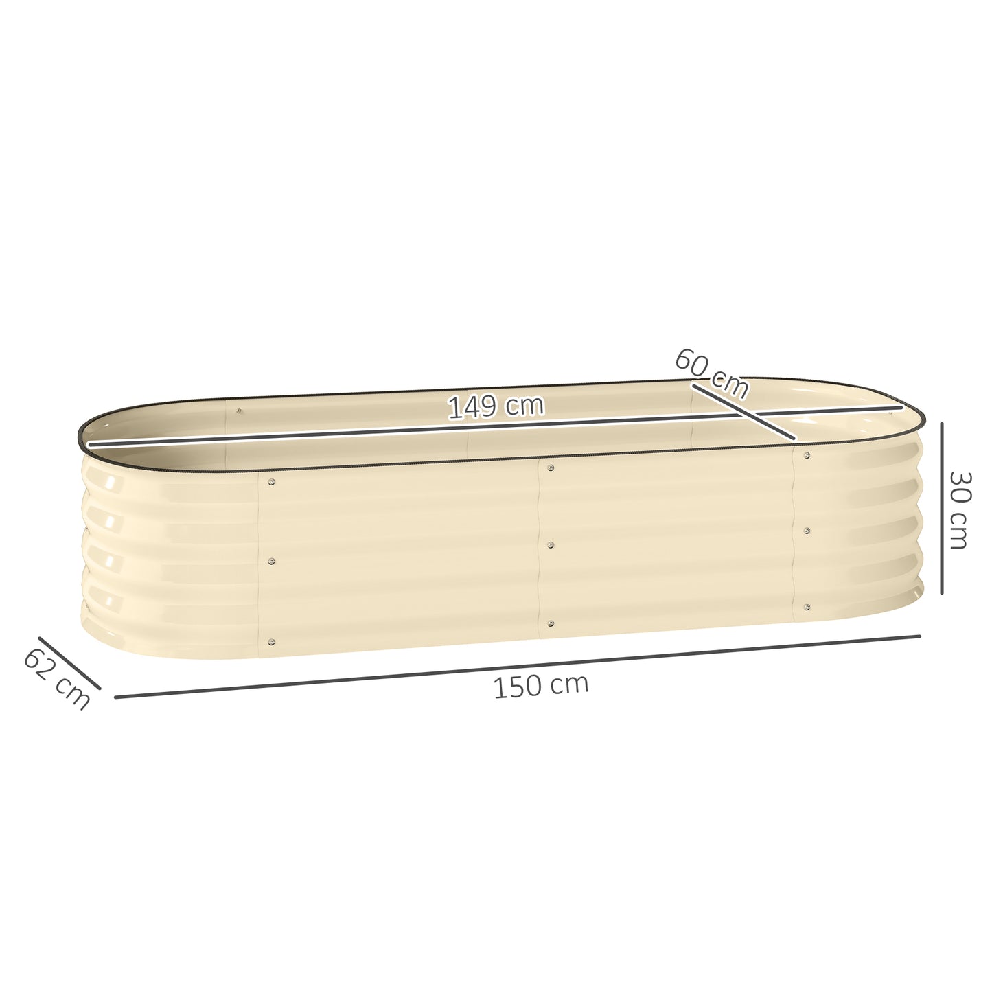 Galvanised Raised Garden Bed, Metal Planter Box with Safety Edging, for Flowers, Herbs, Succulents, Cream White