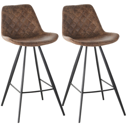 Set Of 2 Bar Stools Vintage Microfiber Cloth Tub Seats Padded Comfortable Steel Frame Footrest Quilted Home Bar Cafe Kitchen