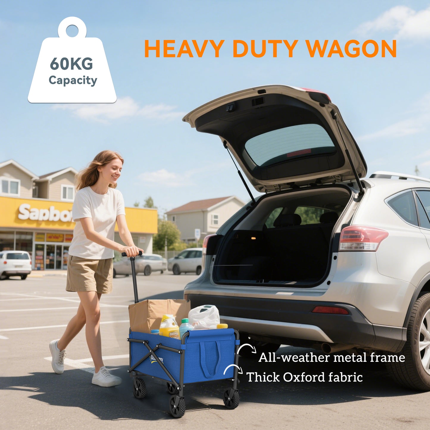 62L Festival Trolley on Wheels, Portable Small Folding Trolley Cart