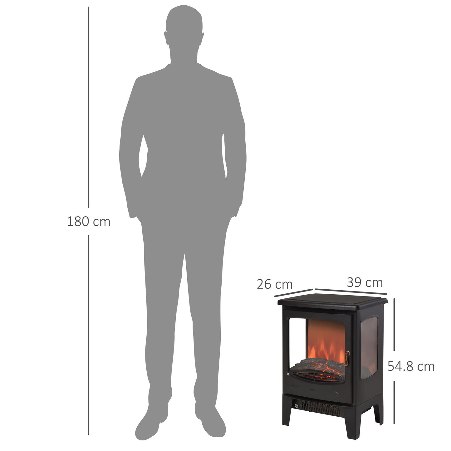 900W/1800W Freestanding Electric Fireplace Room Heater w/ Adjustable Artificial Flame 3-Sided Tempered Glass Panels Safe Home