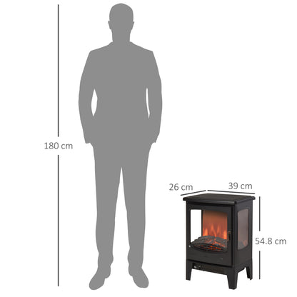 900W/1800W Freestanding Electric Fireplace Room Heater w/ Adjustable Artificial Flame 3-Sided Tempered Glass Panels Safe Home