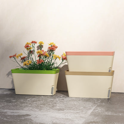 Set of 3 Self Watering Plant Pots Outdoor, 27cm Rectangular Garden Planters with Visual Water Level Window
