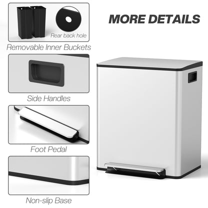 50L Dual Compartment Stainless Steel Bin, with Deodoriser Holders - Silver