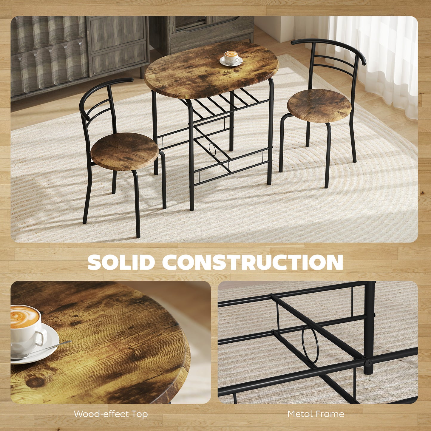 Three-Piece Compact Dining Set - Rustic Brown