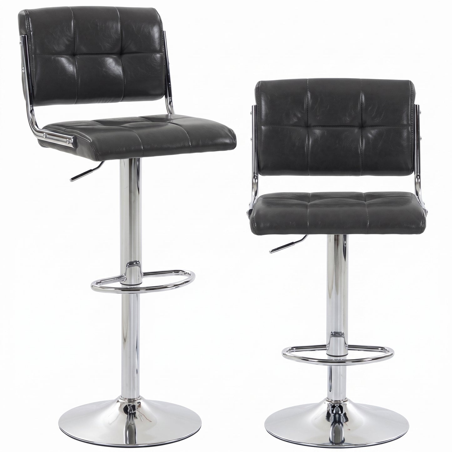 Bar Stools Modern PU Leather Adjustable Breakfast Bar Stools Backrest Set of 2 Grey