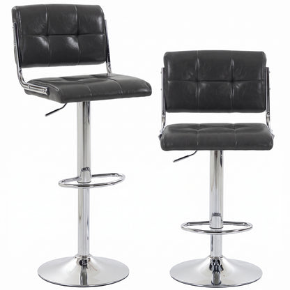 Bar Stools Modern PU Leather Adjustable Breakfast Bar Stools Backrest Set of 2 Grey