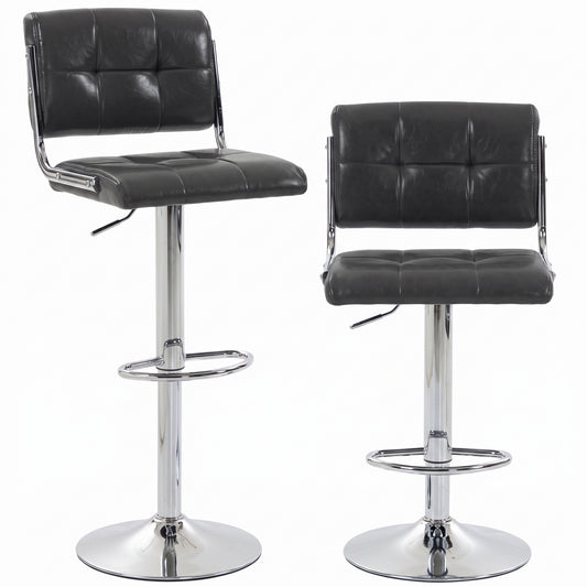 Bar Stools Modern PU Leather Adjustable Breakfast Bar Stools Backrest Set of 2 Grey