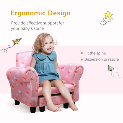 Toddler Chair Children's Armchairs Wood Frame w/ Footrest Anti-Slip Legs High Back Arms for Bedroom Playroom Cute Cloud Star