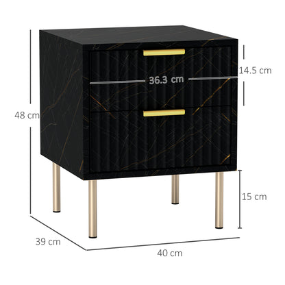 Elegant Two-Drawer Bedside Table - Black