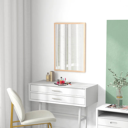 Wall Bathroom Mirror, 70 x 50 cm Wall-Mounted Mirror for Living Room, Bedroom, Hallway, Natural Wood