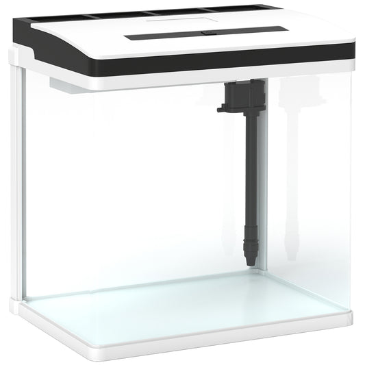 28L Glass Aquarium Fish Tank with Filter, LED Lighting, for Betta, Guppy, Mini Parrot Fish, Shrimp, 38 x 26 x 39.5cm