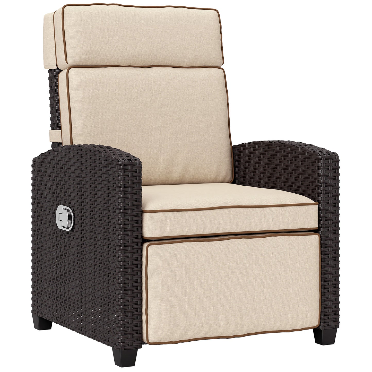 145° Reclining Rattan Armchair, with Footrest - Brown/Khaki